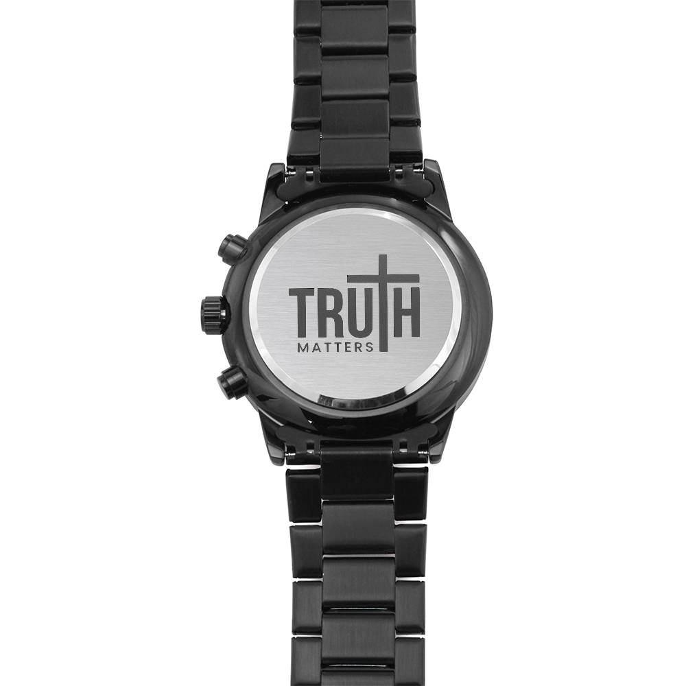 Truth Matters Engraved Black Chronograph Watch Chronograph Watches   