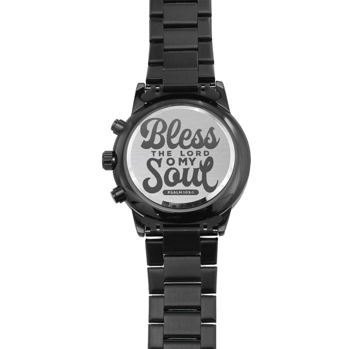 Christian Watch Bless The Lord Engraved Black Chronograph Chronograph Watches