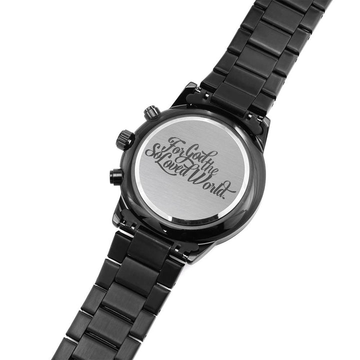 Christian Watch God So Loved Engraved Black Chronograph Chronograph Watches