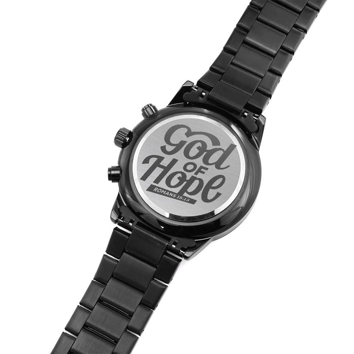 Christian Watch God of Hope Engraved Black Chronograph Chronograph Watches