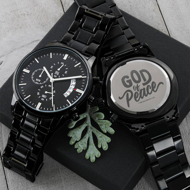 Christian Watch God of Peace Engraved Black Chronograph Chronograph Watches