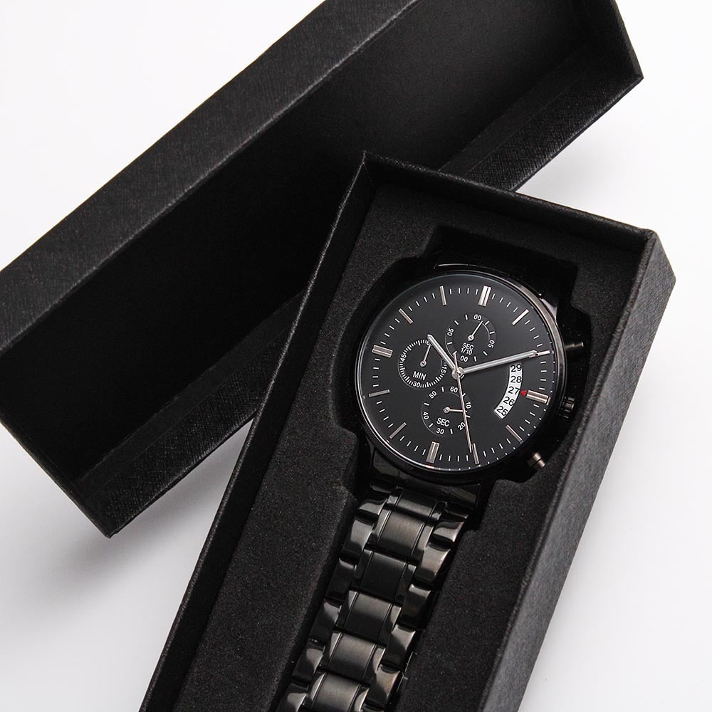 Christian Watch God's Love Story Engraved Black Chronograph Chronograph Watches