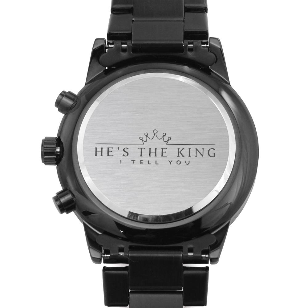 Christian Watch He's The King Engraved Black Chronograph Chronograph Watches Two Tone Box