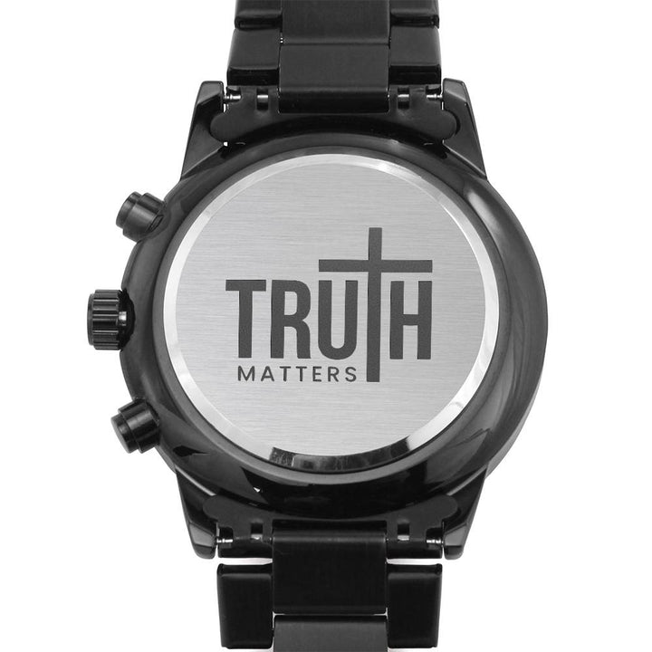 Truth Matters Engraved Black Chronograph Watch Chronograph Watches Two Tone Box  