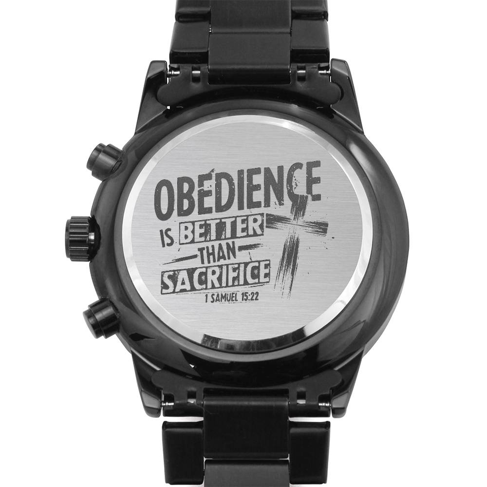 Christian Watch Obedience Is Better Engraved Black Chronograph Chronograph Watches Two Tone Box