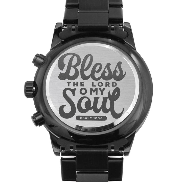 Christian Watch Bless The Lord Engraved Black Chronograph Chronograph Watches Two Tone Box