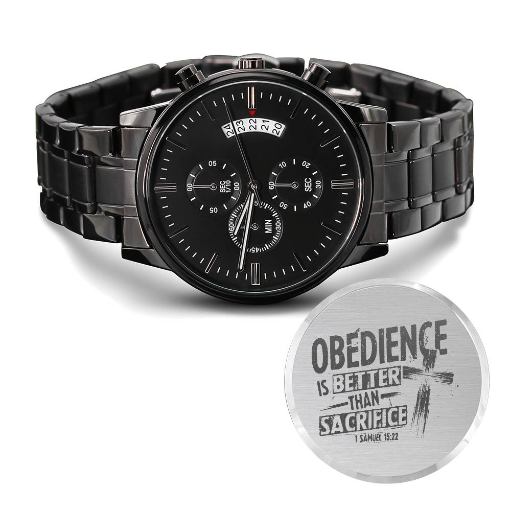 Christian Watch Obedience Is Better Engraved Black Chronograph Chronograph Watches