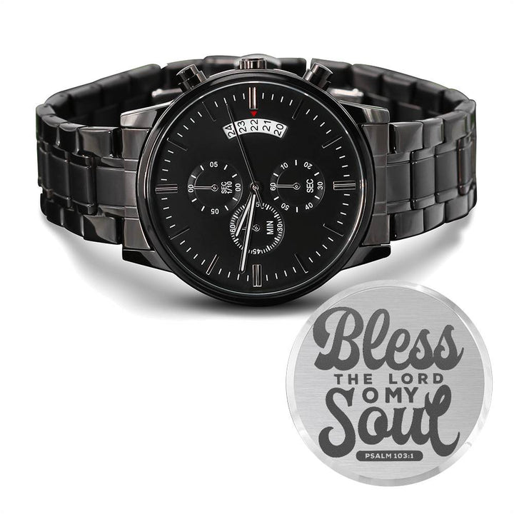 Christian Watch Bless The Lord Engraved Black Chronograph Chronograph Watches