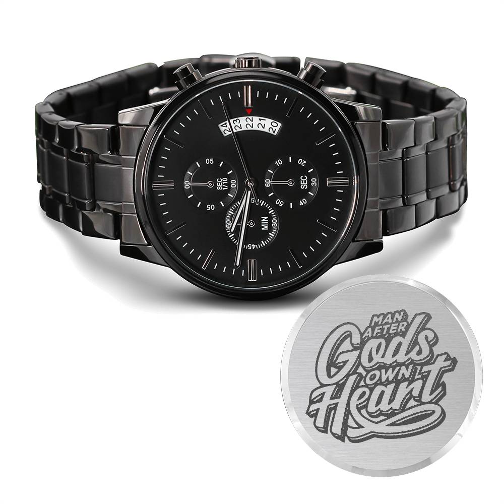 Christian Watch Man After God's Heart Engraved Black Chronograph Chronograph Watches