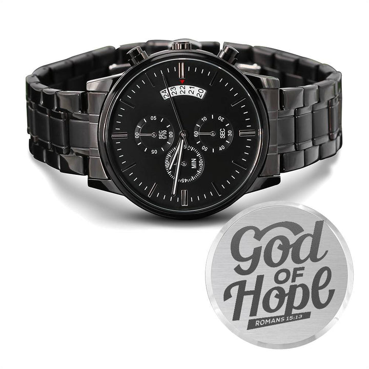 Christian Watch God of Hope Engraved Black Chronograph Chronograph Watches