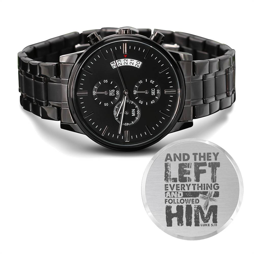 Christian Watch Followed Him Engraved Black Chronograph Chronograph Watches