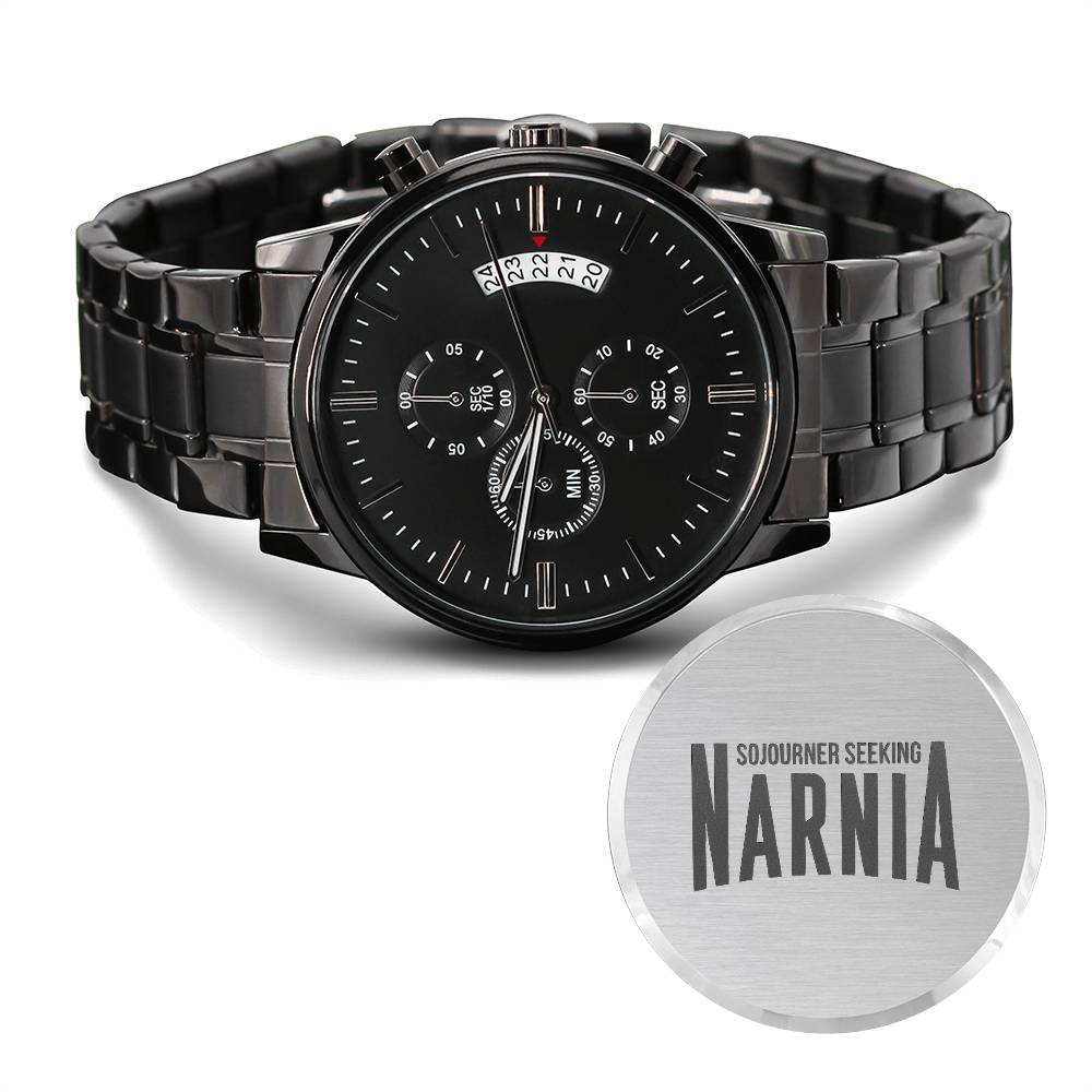 Christian Watch Sojourner Seeking Narnia Engraved Black Chronograph Chronograph Watches