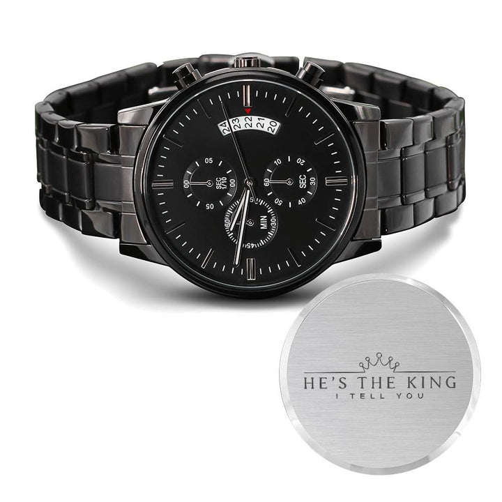 Christian Watch He's The King Engraved Black Chronograph Chronograph Watches