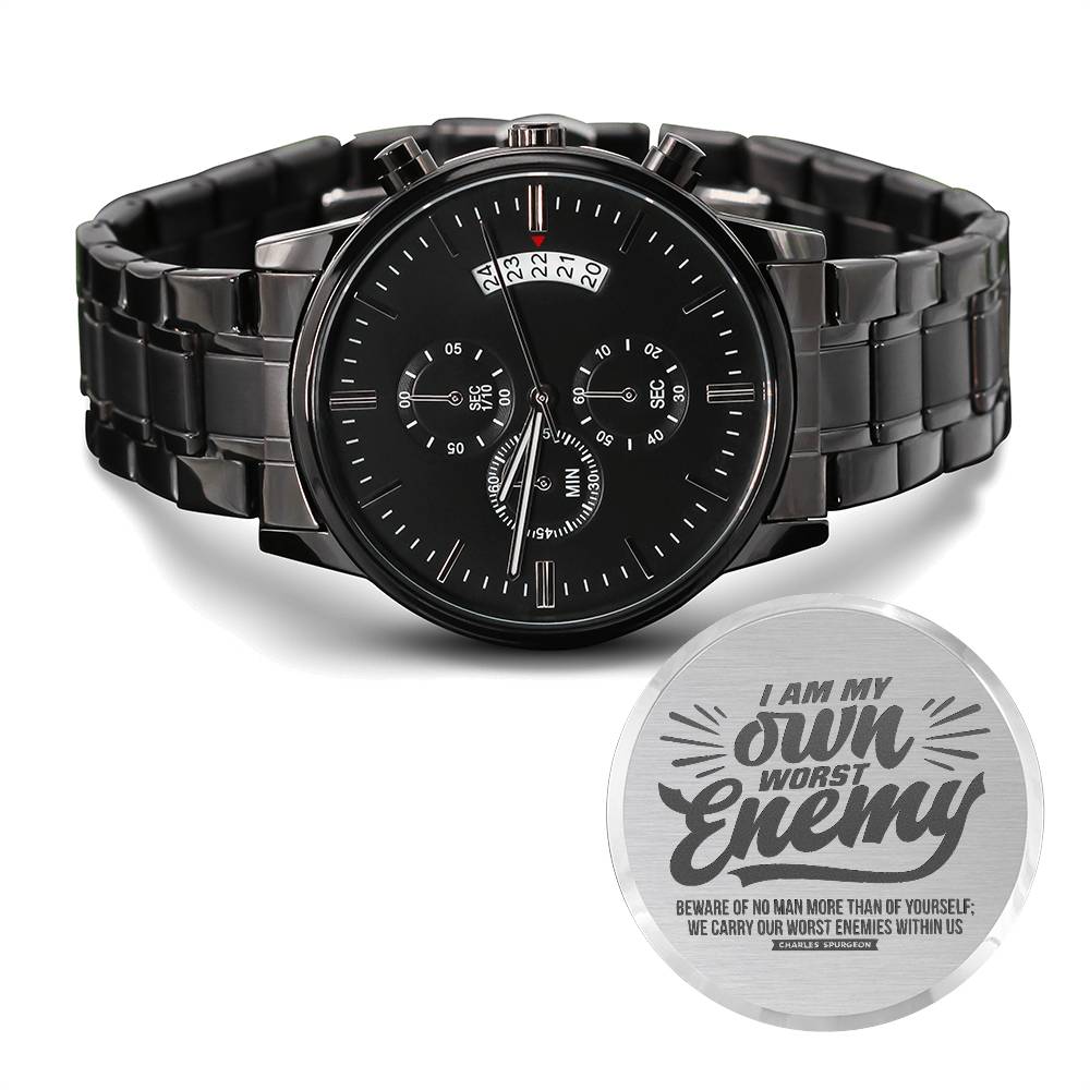 Worst Enemy Engraved Black Chronograph Watch Chronograph Watches   