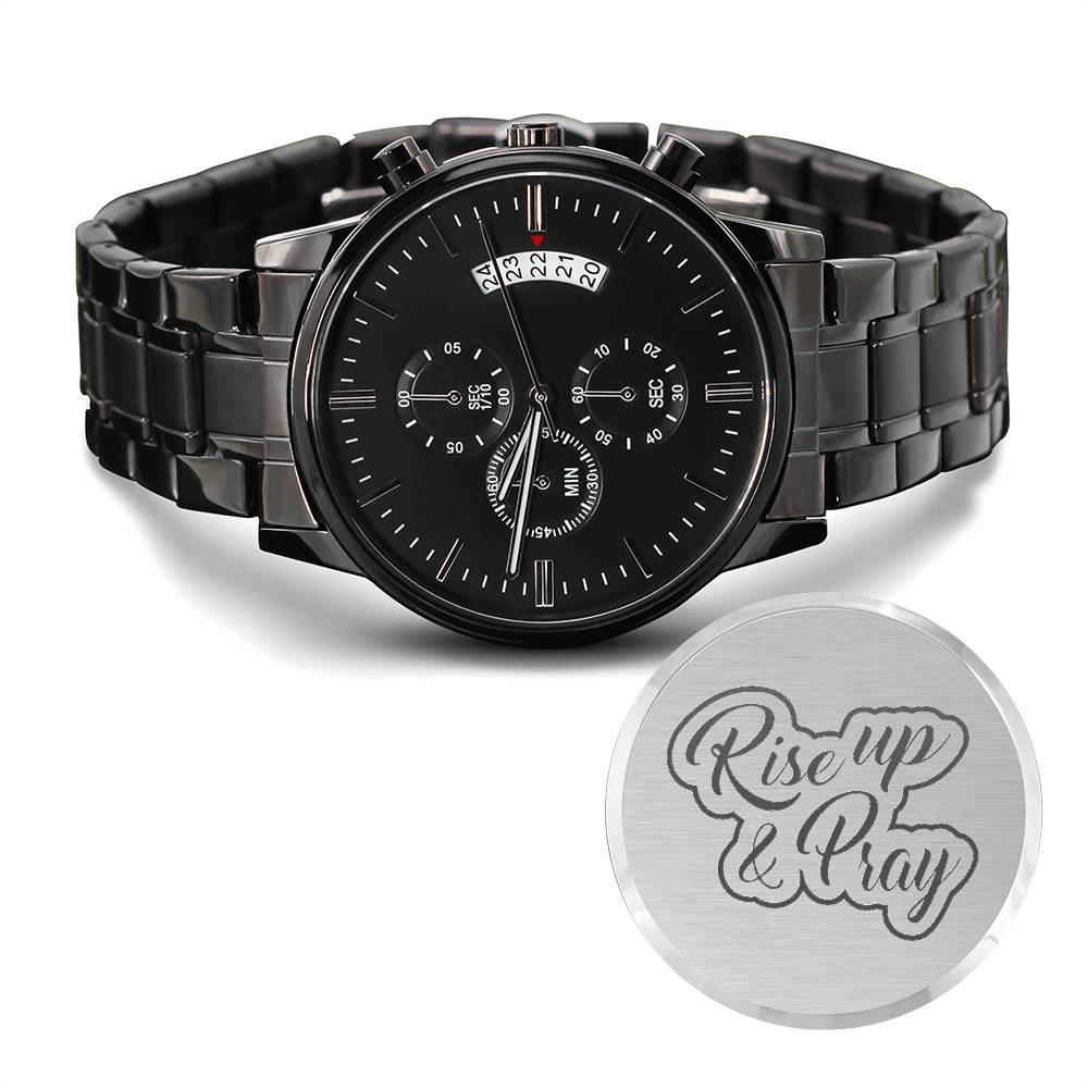 Christian Watch Rise Up And Pray Engraved Black Chronograph Chronograph Watches