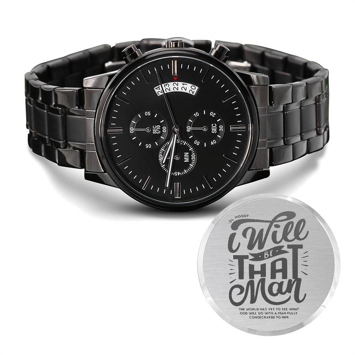 Christian Watch I Will Be That Man Engraved Black Chronograph Chronograph Watches