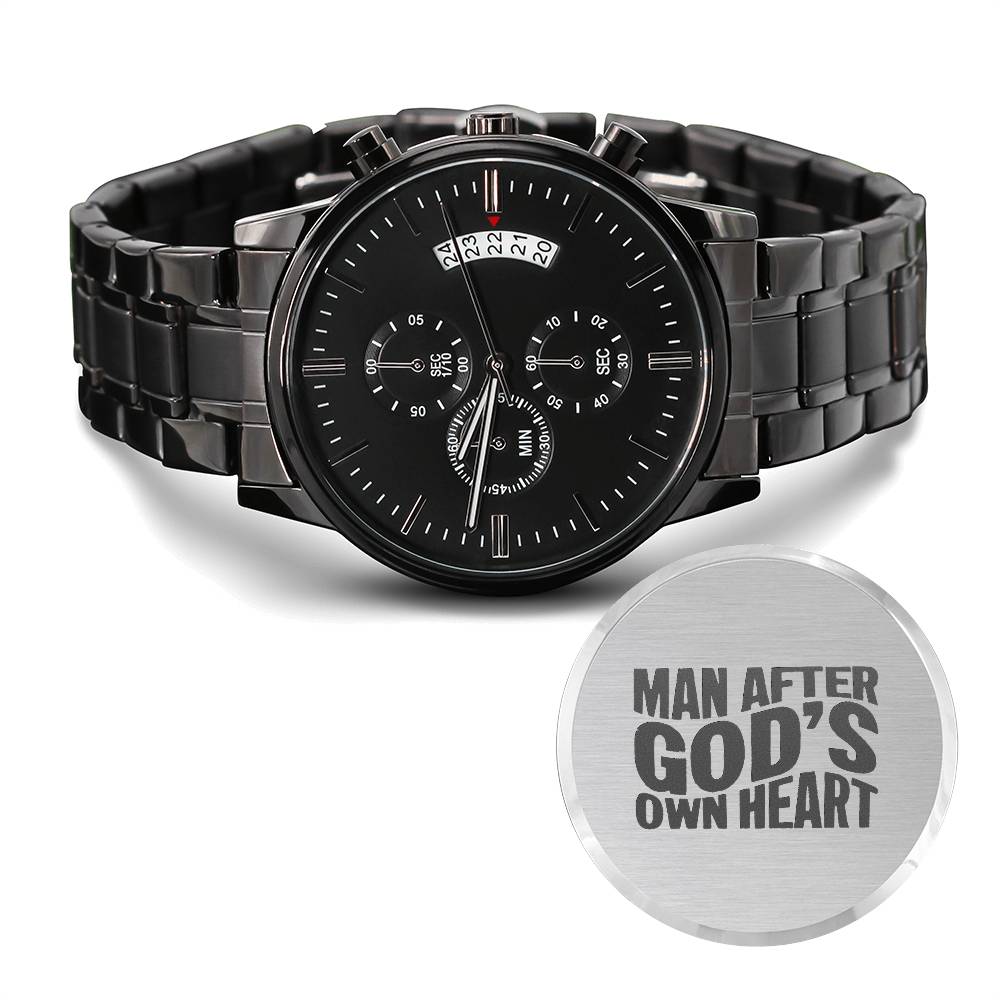 Christian Watch Man After God's Heart Engraved Black Chronograph Chronograph Watches