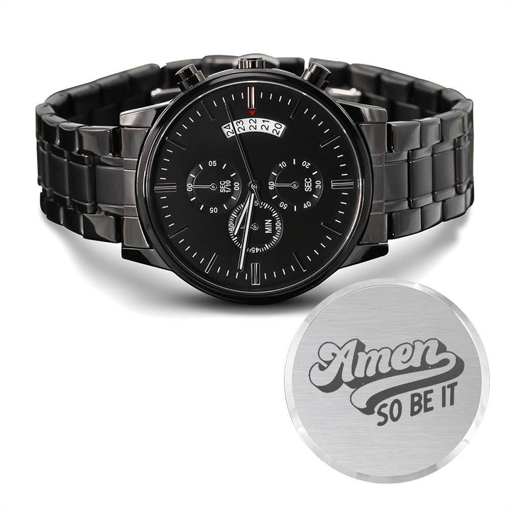 Christian Watch Amen So Be It Engraved Black Chronograph Chronograph Watches