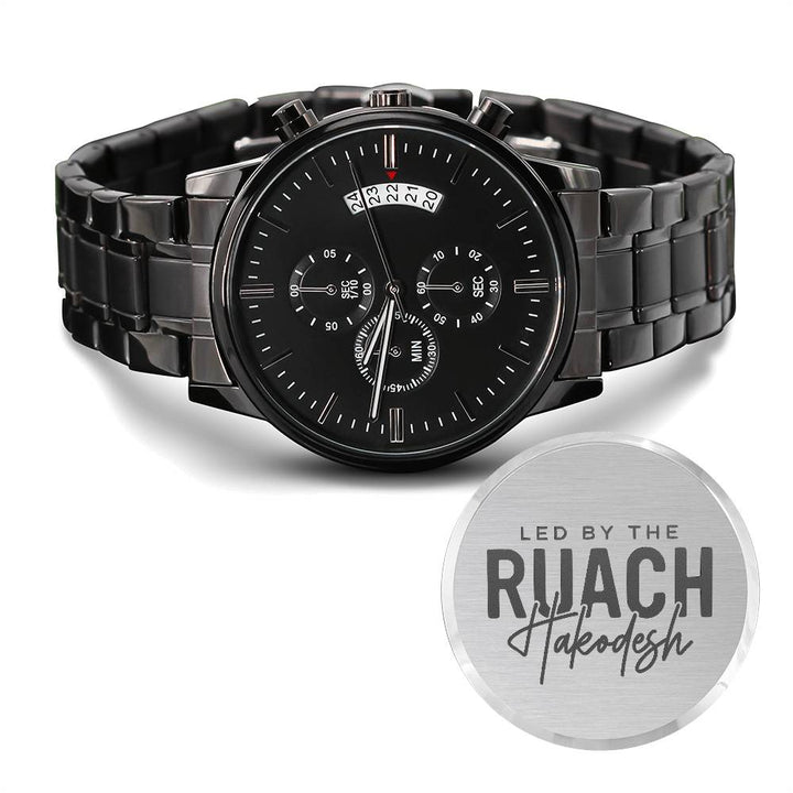 Christian Watch Led By The Ruach Hakodesh Engraved Black Chronograph Chronograph Watches