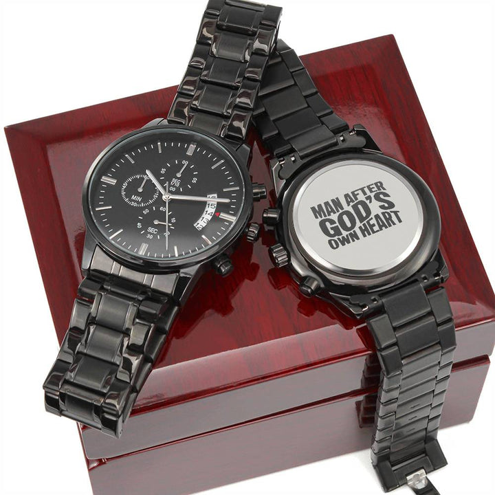 Christian Watch Man After God's Heart Engraved Black Chronograph Chronograph Watches Luxury Box w/LED