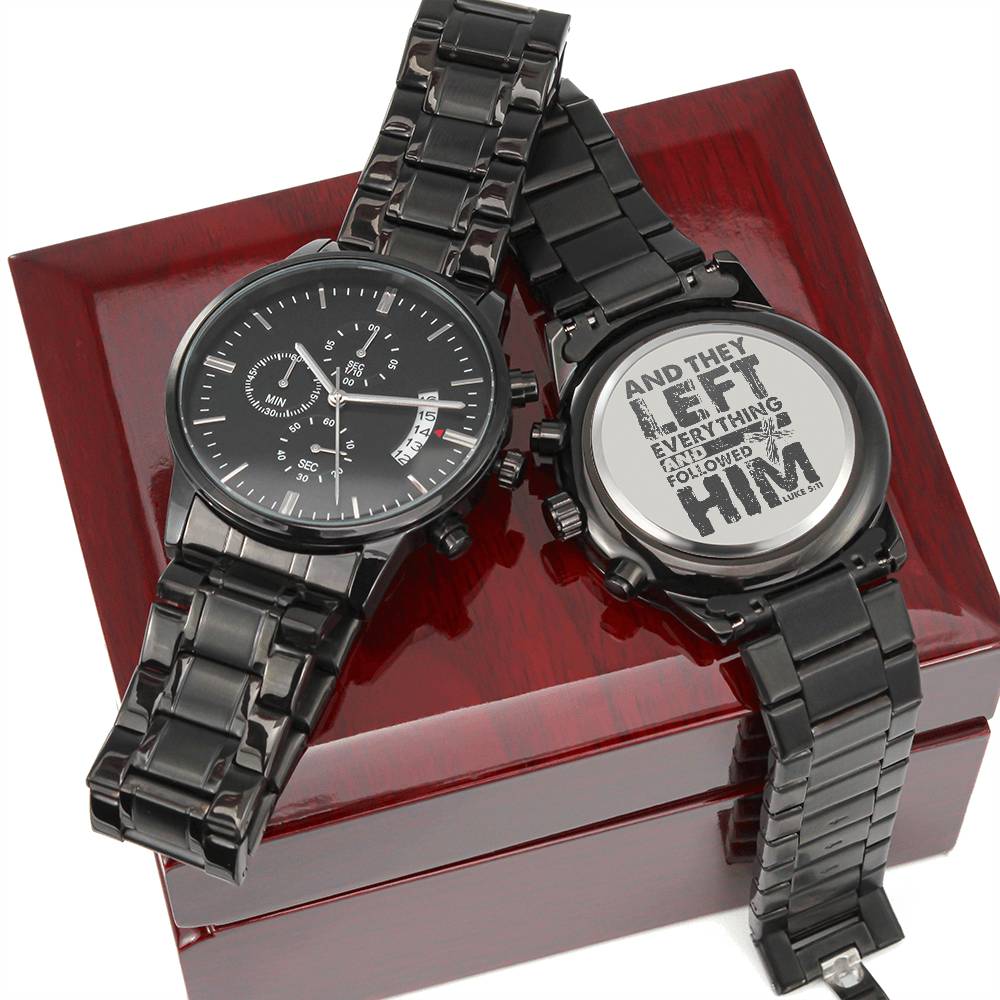 Christian Watch Followed Him Engraved Black Chronograph Chronograph Watches Luxury Box w/LED