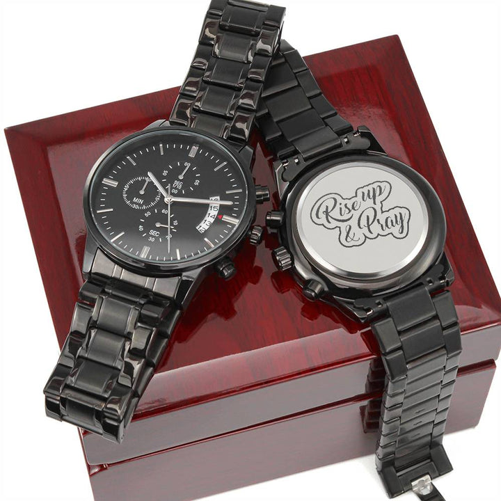 Christian Watch Rise Up And Pray Engraved Black Chronograph Chronograph Watches Luxury Box w/LED