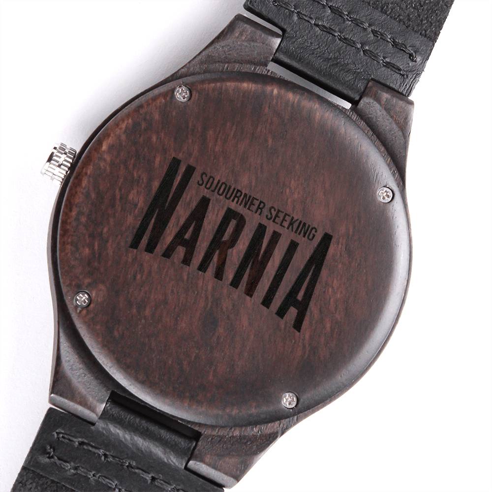 Christian Watch Sojourner Seeking Narnia Engraved Wooden Sandalwood Watches