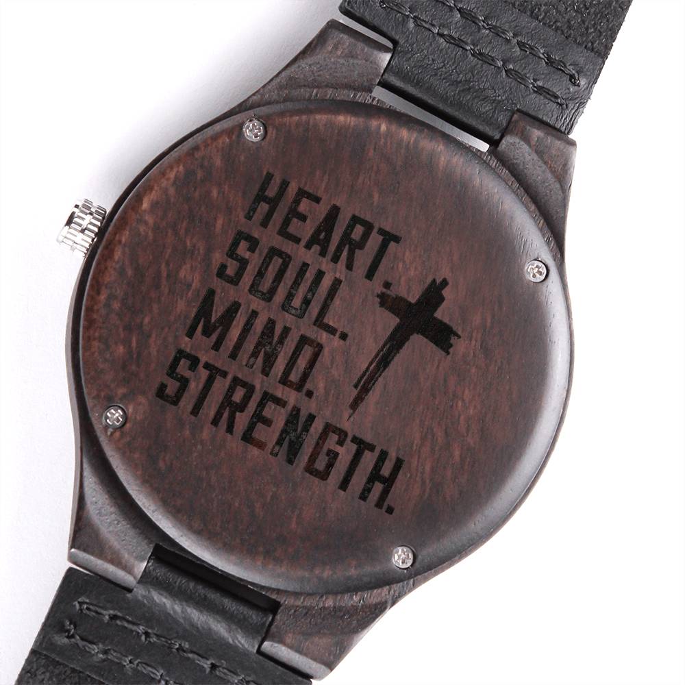 Christian Watch Heart Soul Mind Strength Engraved Wooden Sandalwood Watches