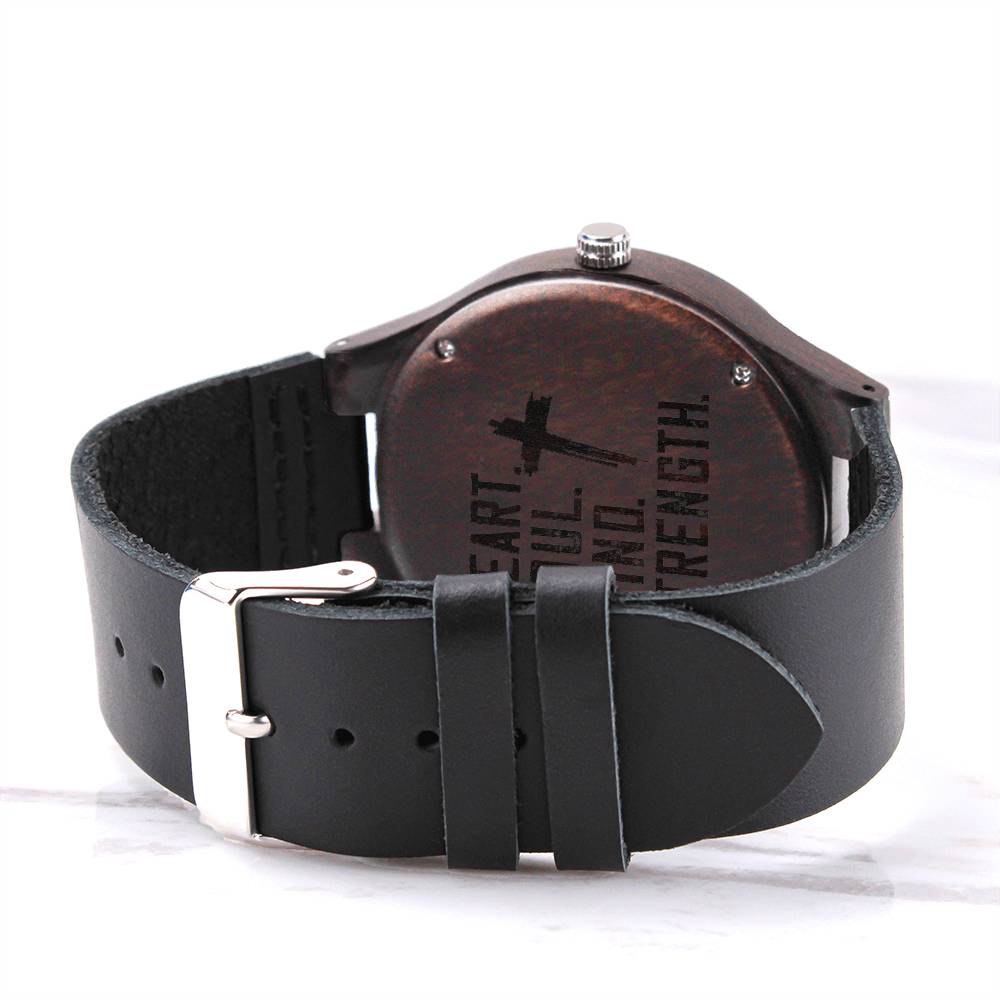 Christian Watch Heart Soul Mind Strength Engraved Wooden Sandalwood Watches