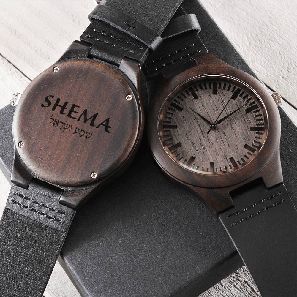 Christian Watch Shema Hebrew Engraved Wooden Sandalwood Watches