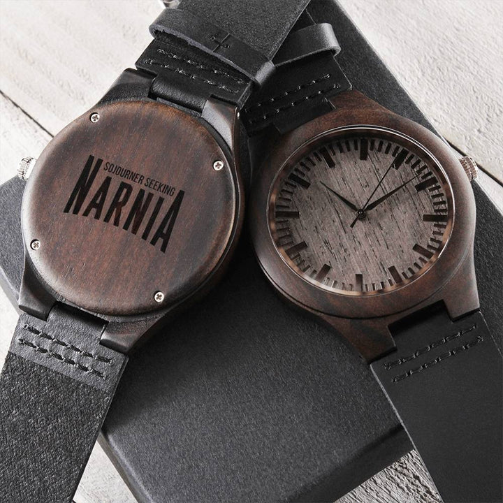 Christian Watch Sojourner Seeking Narnia Engraved Wooden Sandalwood Watches