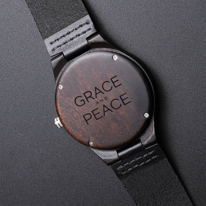 Christian Watch Grace and Peace Engraved Wooden Sandalwood Watches