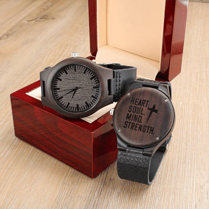 Christian Watch Heart Soul Mind Strength Engraved Wooden Sandalwood Watches