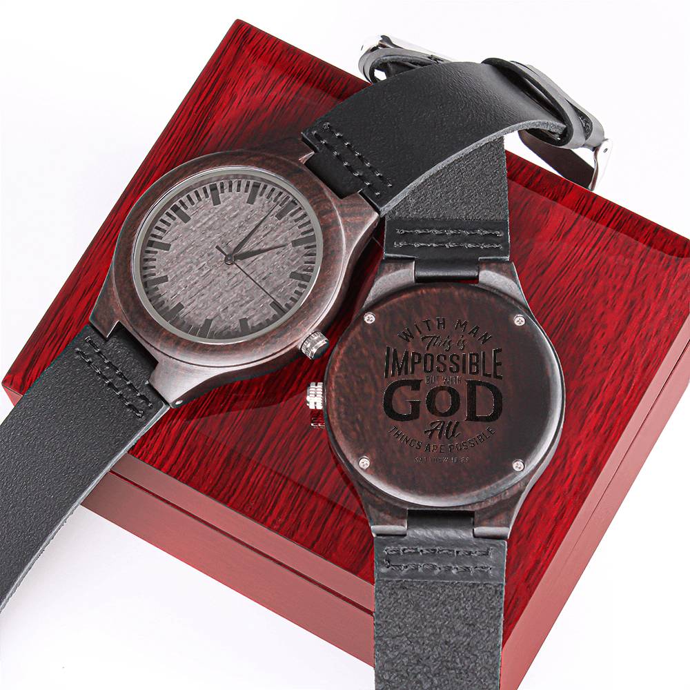 Christian Watch All Things Are Possible Engraved Wooden Sandalwood Watches Luxury Box