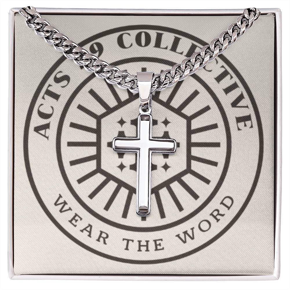 Personalized Cross Necklace Cuban Link Chain Cross Necklaces With back engraving  