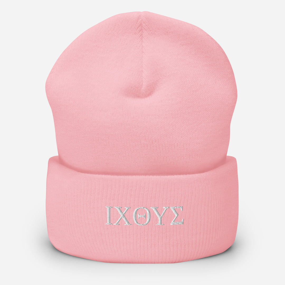 Christian Hat ΙΧΘΥΣ Beanie Cuffed Beanie Baby Pink