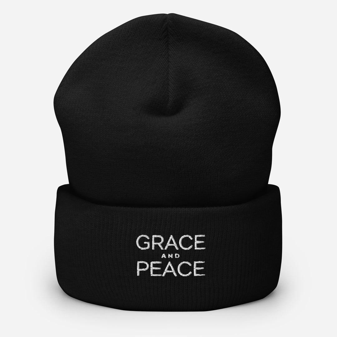 Christian Hat Grace and Peace Beanie Cuffed Beanie Black