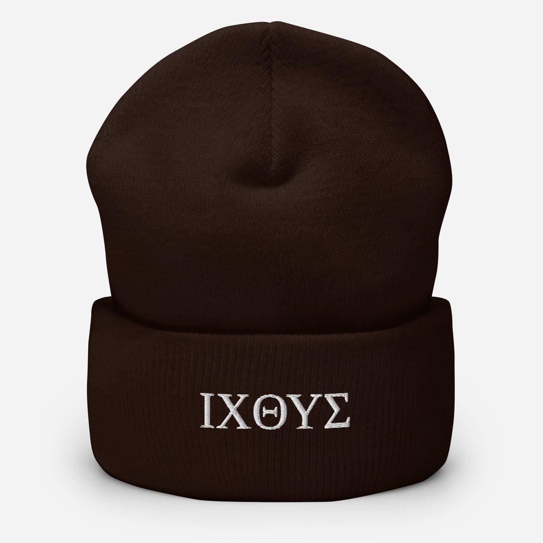 Christian Hat ΙΧΘΥΣ Beanie Cuffed Beanie Brown