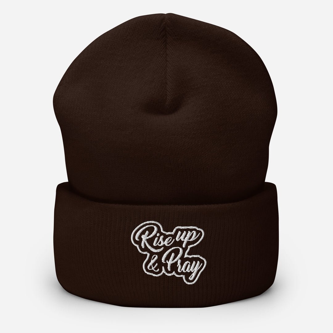 Christian Hat Rise Up & Pray Beanie Cuffed Beanie Brown