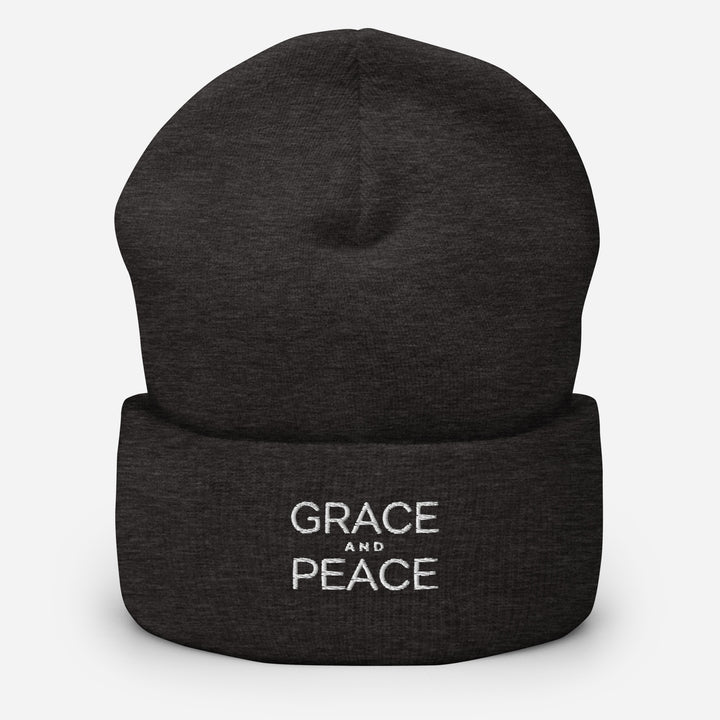 Christian Hat Grace and Peace Beanie Cuffed Beanie Dark Grey