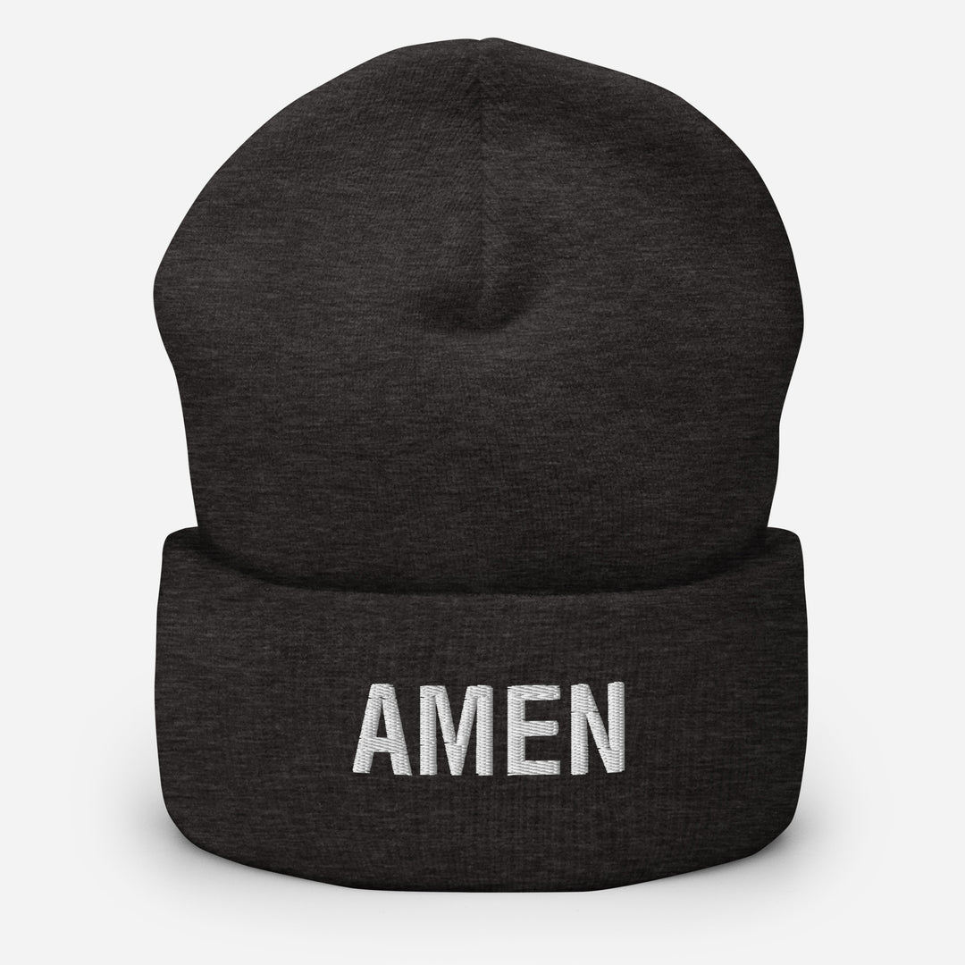 Christian Hat Amen Beanie Cuffed Beanie Dark Grey