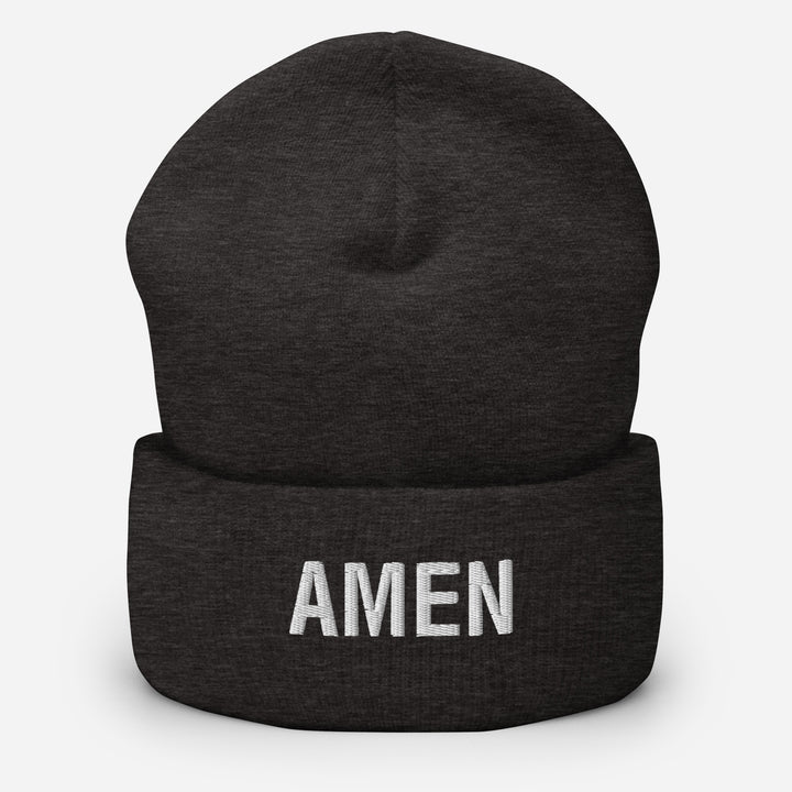 Christian Hat Amen Beanie Cuffed Beanie Dark Grey