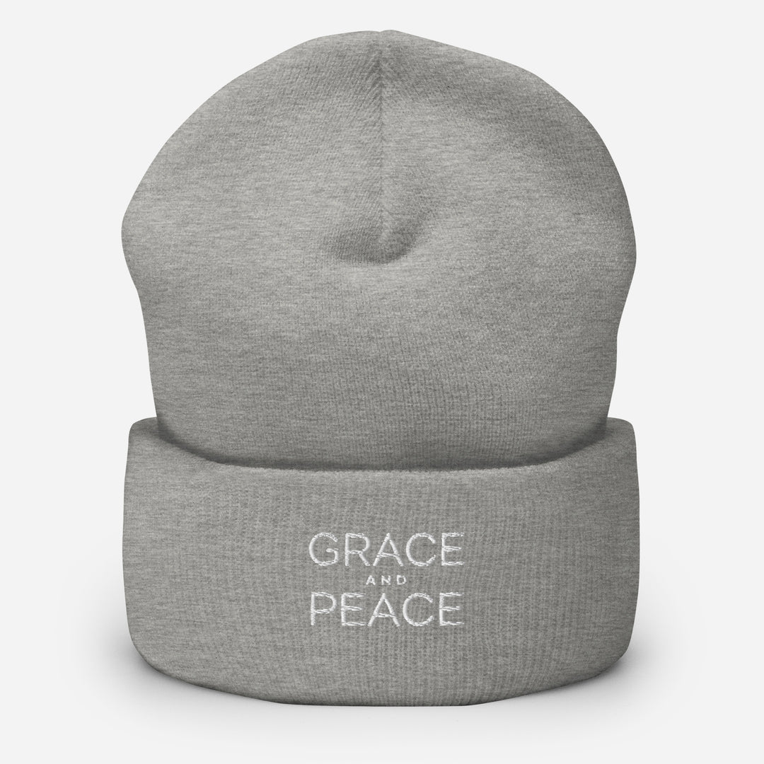 Christian Hat Grace and Peace Beanie Cuffed Beanie Heather Grey