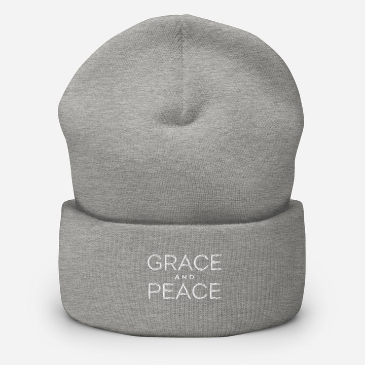 Christian Hat Grace and Peace Beanie Cuffed Beanie Heather Grey