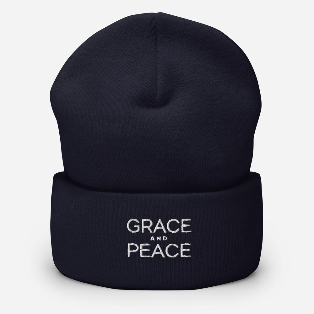 Christian Hat Grace and Peace Beanie Cuffed Beanie Navy