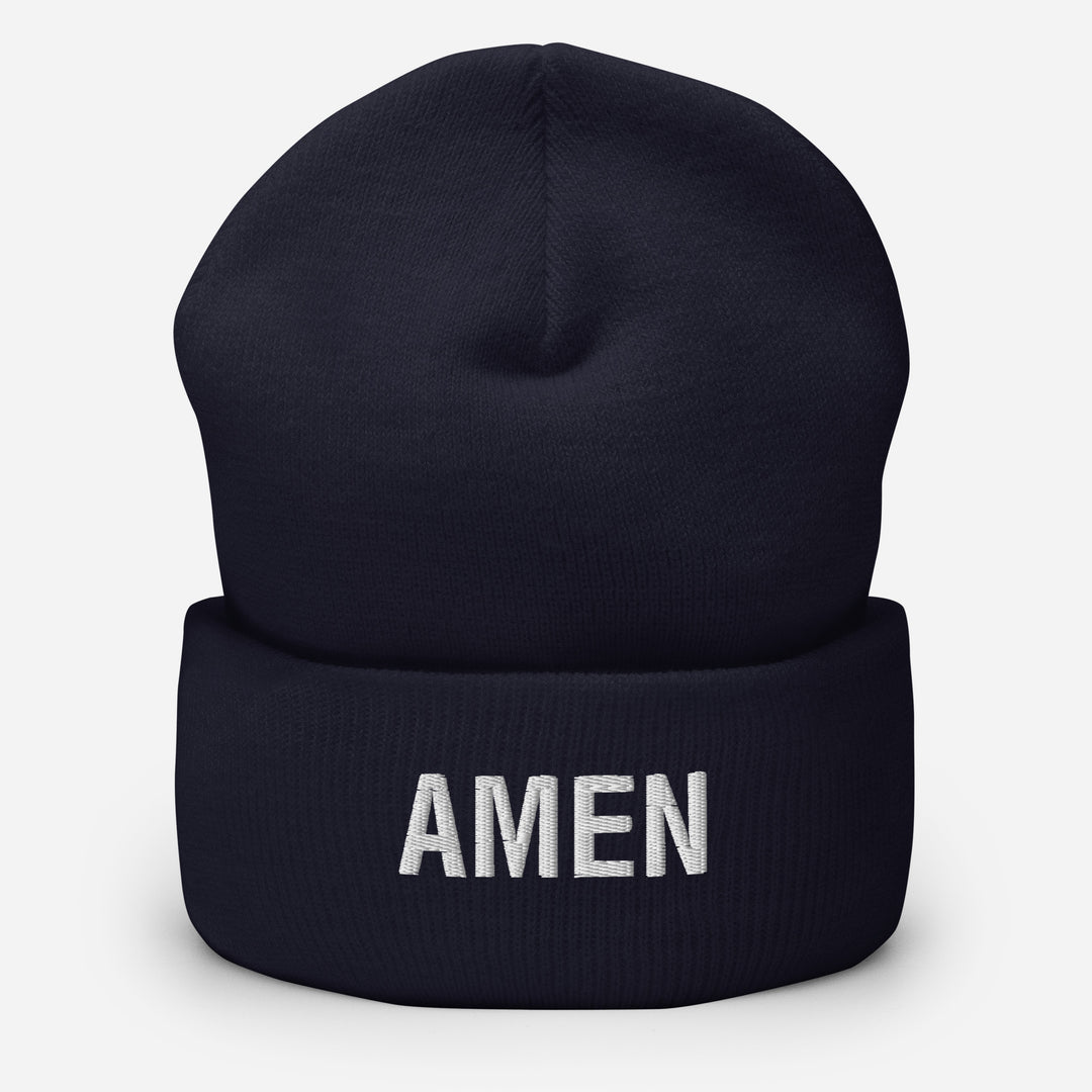 Christian Hat Amen Beanie Cuffed Beanie Navy