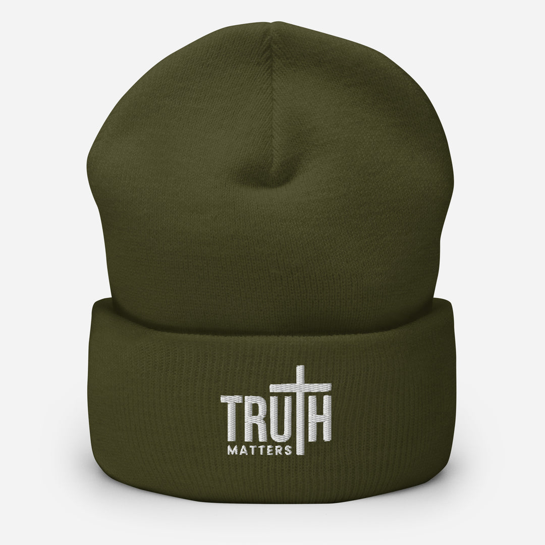 Christian Hat Truth Matters Beanie Cuffed Beanie Olive