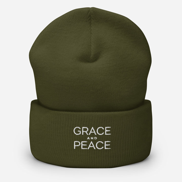 Christian Hat Grace and Peace Beanie Cuffed Beanie Olive