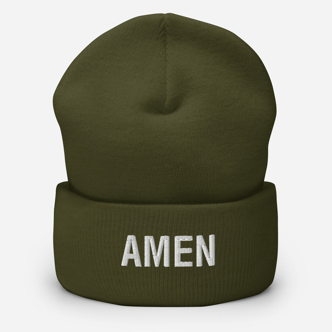 Christian Hat Amen Beanie Cuffed Beanie Olive