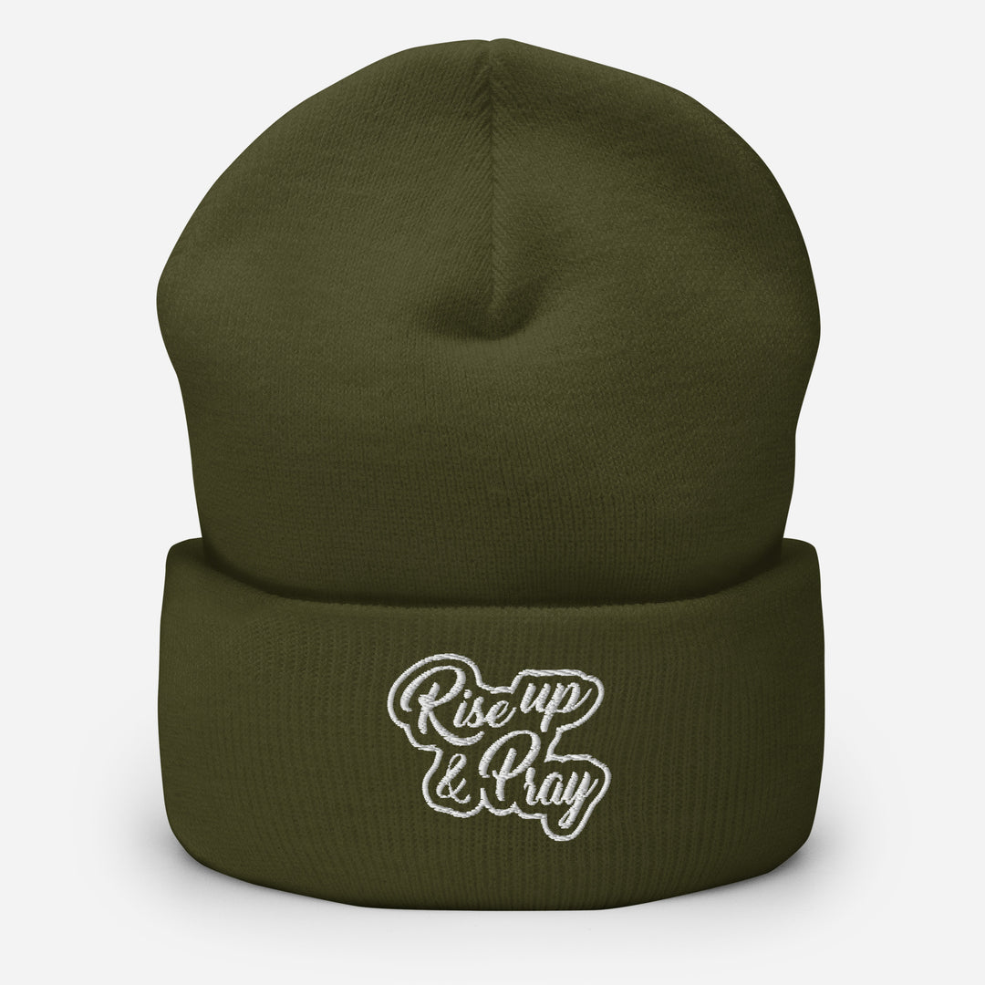 Christian Hat Rise Up & Pray Beanie Cuffed Beanie Olive